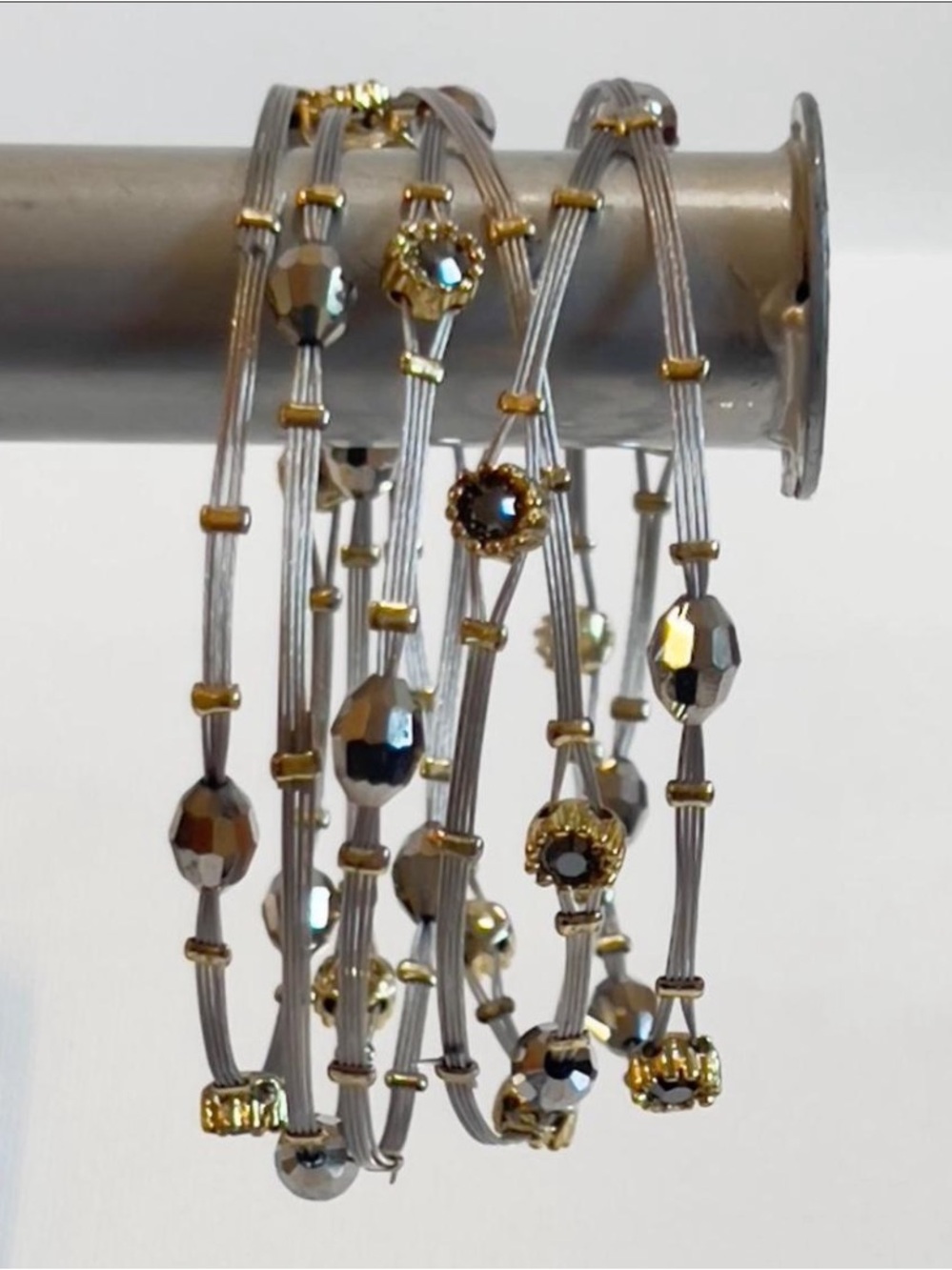 Elegant Gold & Silver Beaded Multi-Strand Bracelet-Set of 6